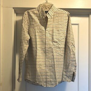 J. Crew Flex Oxford Men's Plaid Dress Shirt - Cream & Blue Plaid, Size Small